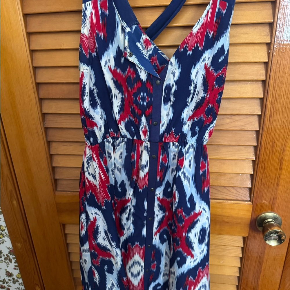 Charming Charlie Strapless Dress - Red and Blue Ikat